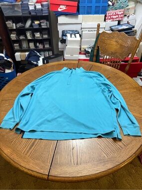 Lacoste Men's Long-Sleeve Quarter-Zip Polo - Aqua Blue